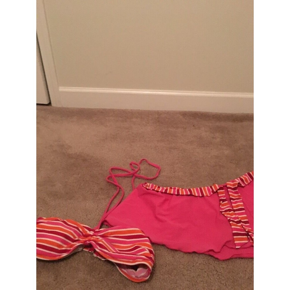 Isaac Mizrahi Women's 2-Piece Swim Skirt & Top Set Size Medium Striped Pink